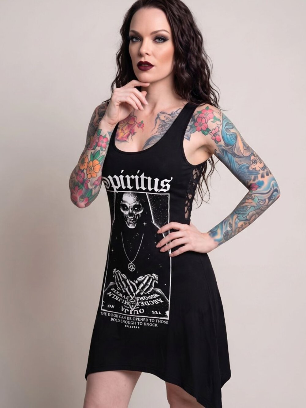 Killstar Spiritus Ouija Board Grim Reaper Lace Up Asymmetric Tunic Tank Dress